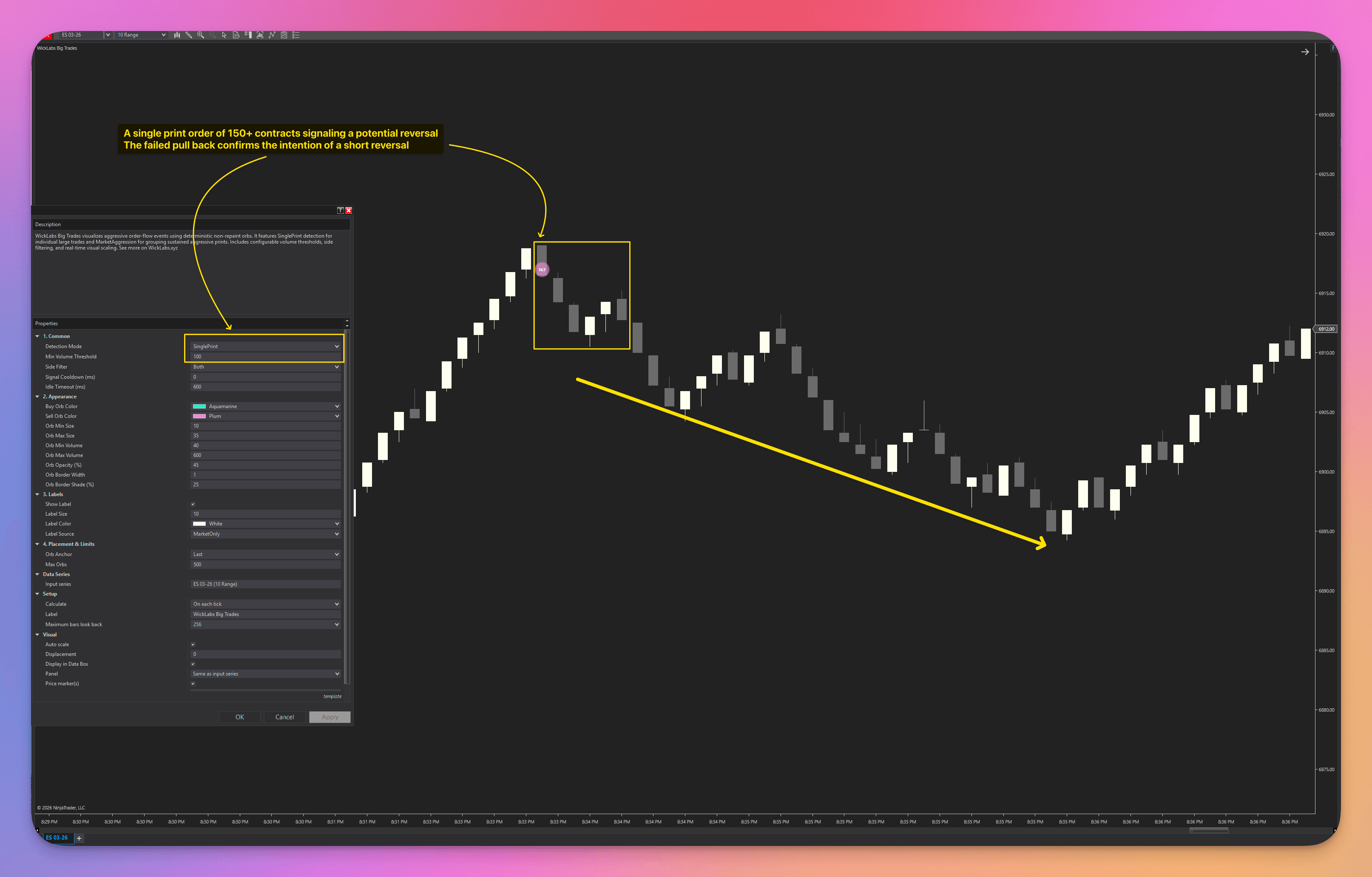 Close-up of a single massive block trade bubble