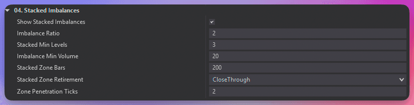 Stacked Imbalances settings configuration