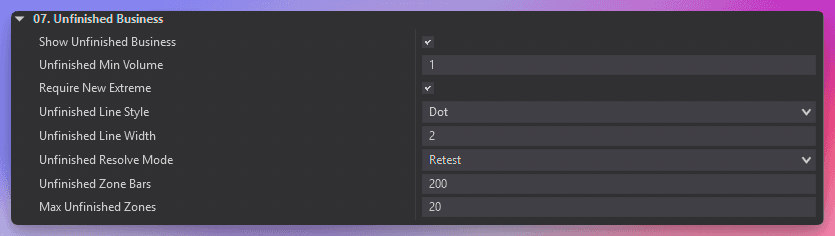 Unfinished Business settings configuration