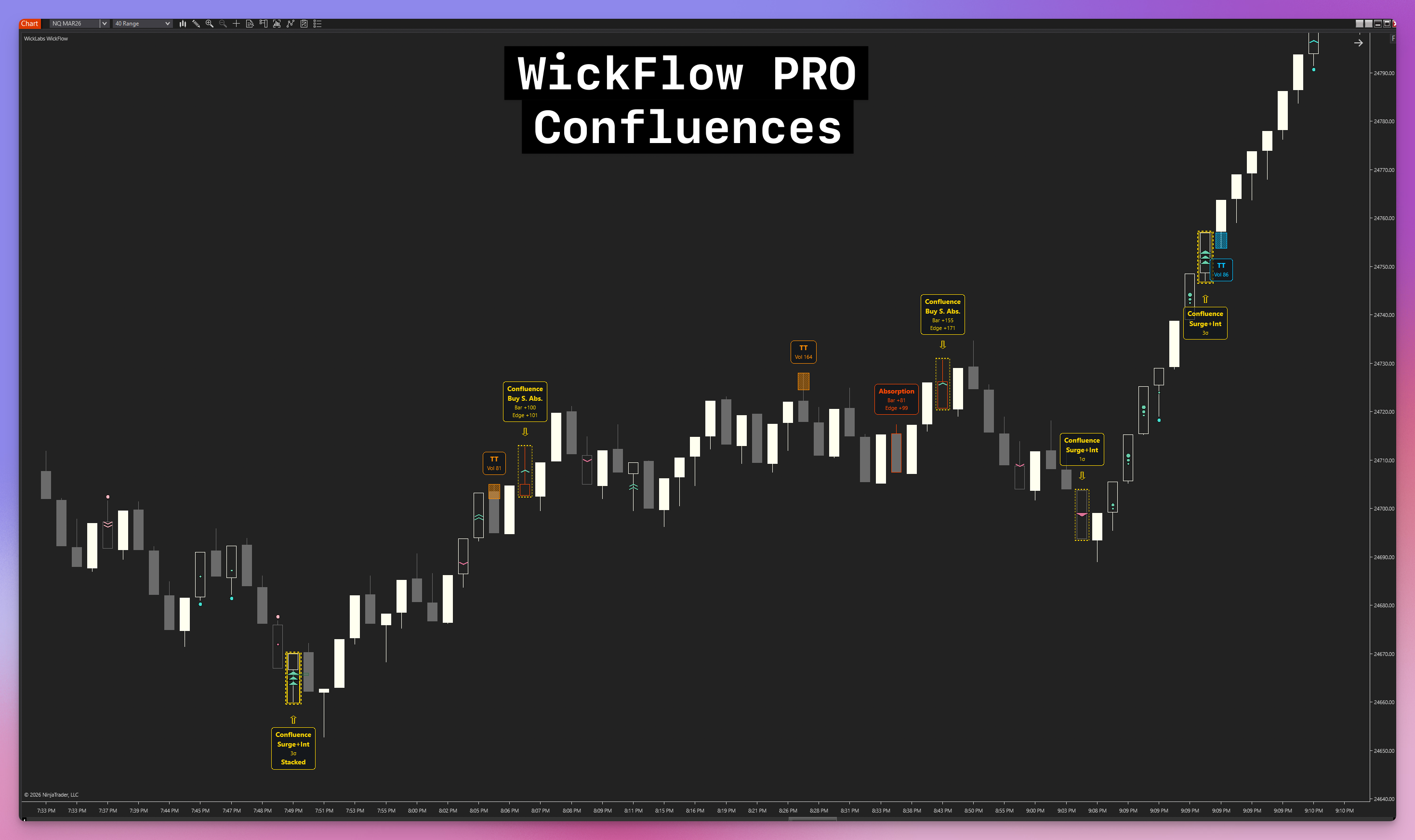 WickFlow PRO on NinjaTrader 8 chart
